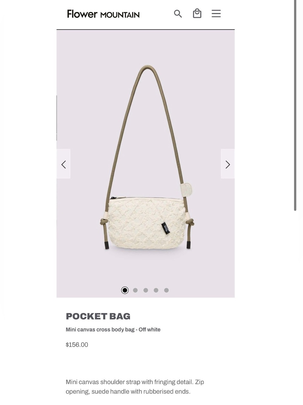 NWT Flower Mountain POCKET BAG Mini canvas cross body bag - Off white - Picture 2 of 6